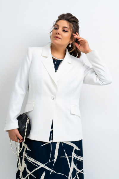 Костюм с платьем А-образного силуэта и жакетом Aira Style 24-31 молочный-синий - фото 5