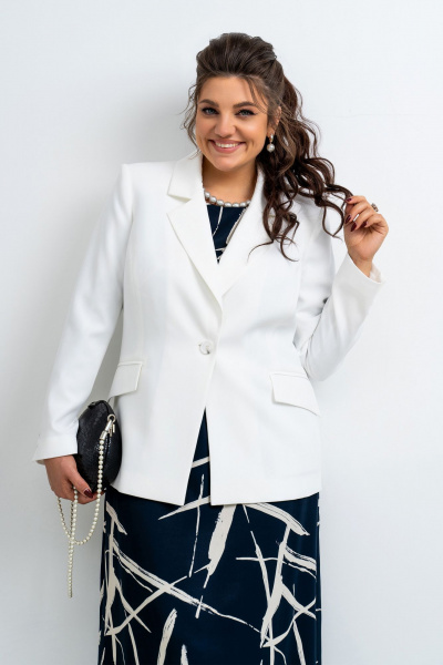 Костюм с платьем А-образного силуэта и жакетом Aira Style 24-31 молочный-синий - фото 4