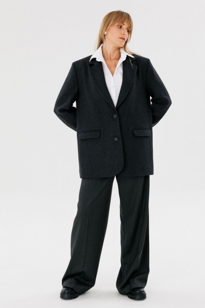 Жакет оверсайз из пальтовой ткани для демисезона FAMA 24041 графит - фото 1