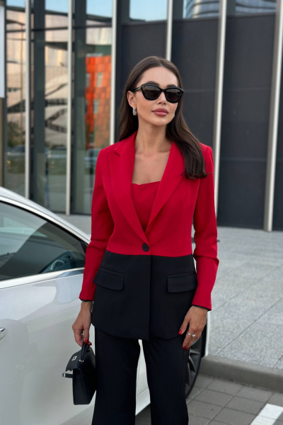 Костюм из жакета и брюки-клеш из красного ткани AURA otd 9226 - фото 1