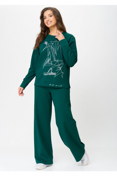 Брюки и свитшот из текстиля с принтом и резинками STEFANY 2084 зеленый - фото 1