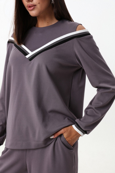 Комплект из трикотажного джемпера и брюк с экокожей LM К1347 серый - фото 9