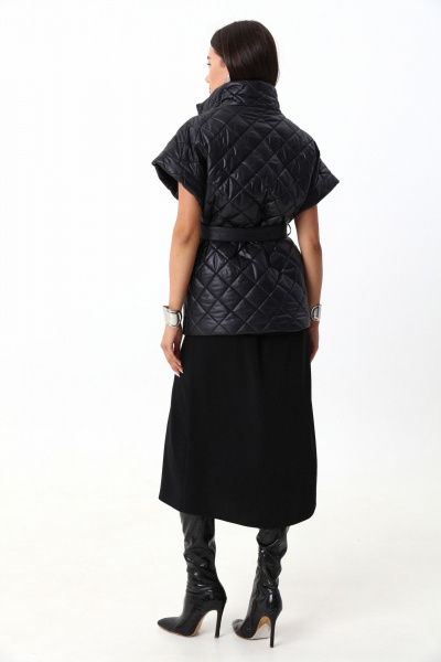 Тёплый стеганый жилет из объемной ткани с поясом LM М14 черный - фото 6