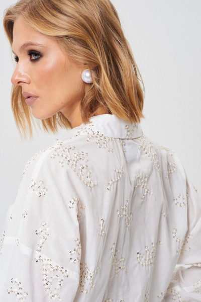 Демисезонная хлопковая рубашка с вышивкой и золотистыми пуговицами Mixan 2072 - фото 6