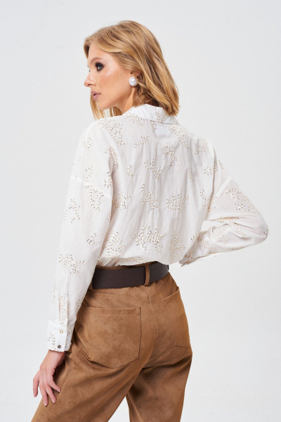 Демисезонная хлопковая рубашка с вышивкой и золотистыми пуговицами Mixan 2072 - фото 5