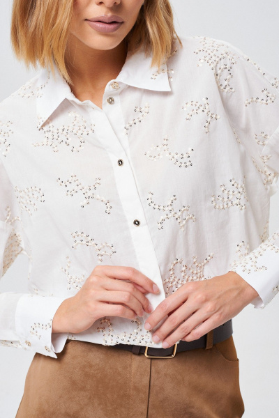 Демисезонная хлопковая рубашка с вышивкой и золотистыми пуговицами Mixan 2072 - фото 4