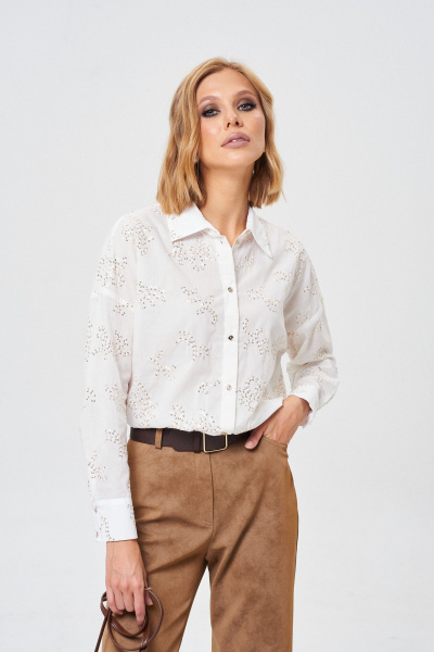 Демисезонная хлопковая рубашка с вышивкой и золотистыми пуговицами Mixan 2072 - фото 1