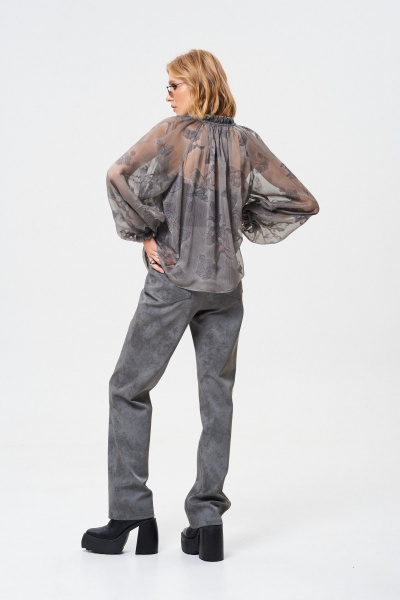 Брюки из экокожи с эффектом washed out и прямым силуэтом Mixan 3057/2 - фото 6