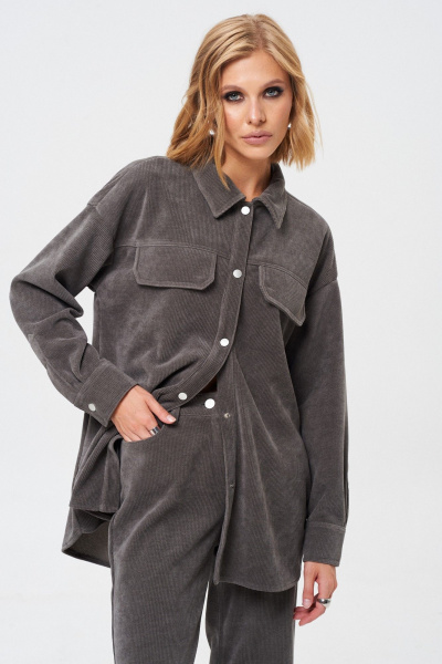 Мягкий демисезонный костюм из трикотажного вельвета: рубашка и брюки Mixan 4054 - фото 5