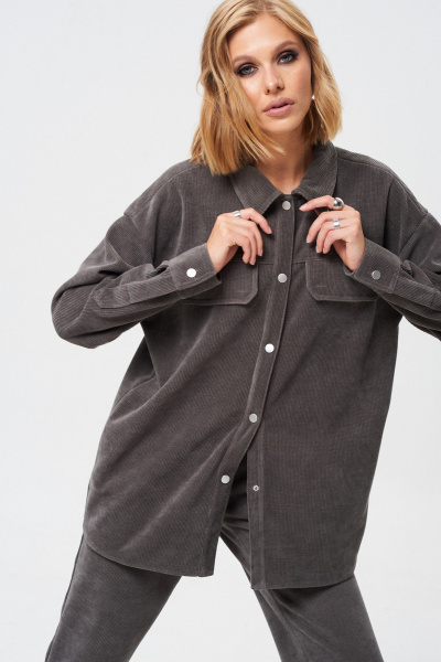 Мягкий демисезонный костюм из трикотажного вельвета: рубашка и брюки Mixan 4054 - фото 4