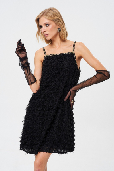 Классическое трапециевидное платье из дизайнерской пушистой ткани Mixan 5081 - фото 6