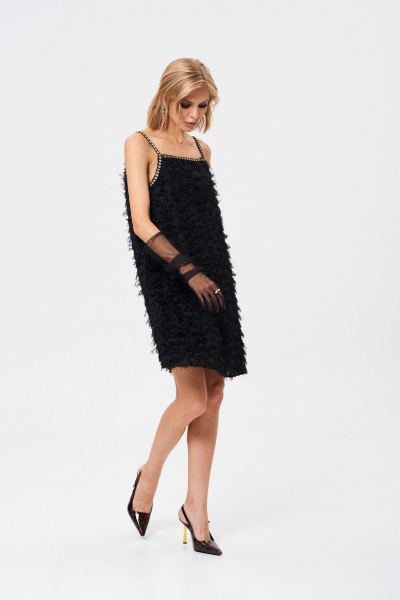 Классическое трапециевидное платье из дизайнерской пушистой ткани Mixan 5081 - фото 5