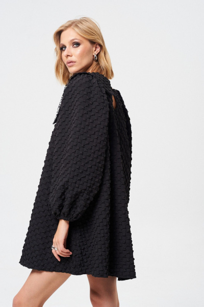 Свободное платье из текстильной ткани с декоративной тесьмой Mixan 5083 - фото 4