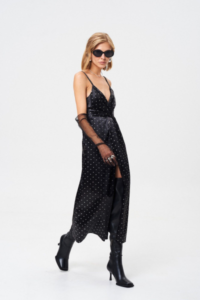 Элегантное атласное платье с принтом и декоративной тесьмой Mixan 5085 - фото 4