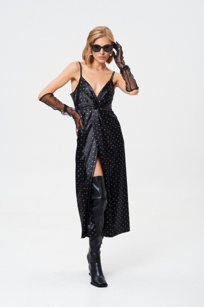 Элегантное атласное платье с принтом и декоративной тесьмой Mixan 5085 - фото 3