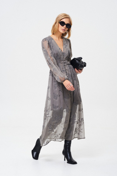 Легкое демисезонное платье из летящей ткани с принтом Mixan 5086 - фото 9