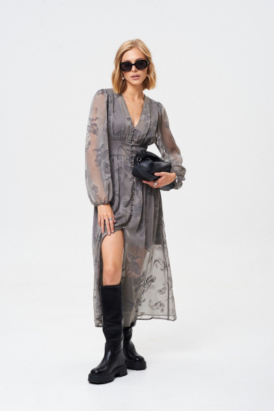 Легкое демисезонное платье из летящей ткани с принтом Mixan 5086 - фото 8
