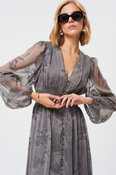 Легкое демисезонное платье из летящей ткани с принтом Mixan 5086 - фото 4