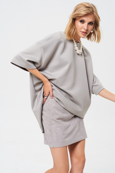 Юбка из трикотажа с эффектом замши, серая, демисезон Mixan 6012/3 - фото 3