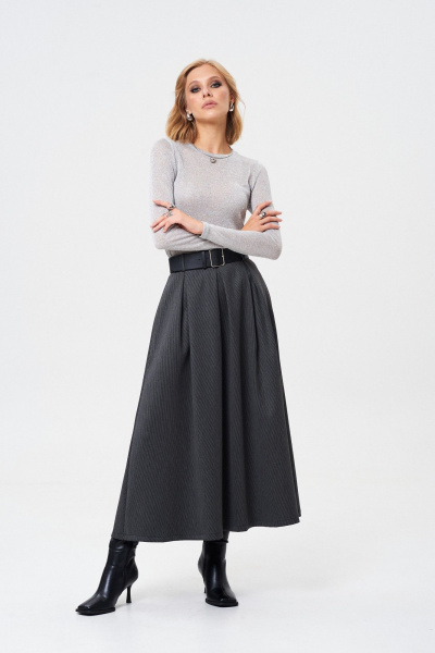 Юбка полоска, длина 91 см, складки, по спинке молния Mixan 6013 - фото 1