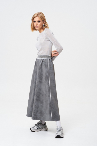 Юбка из экокожи, удлиненная, с пушистой резинкой, 90 см Mixan 6016 - фото 4