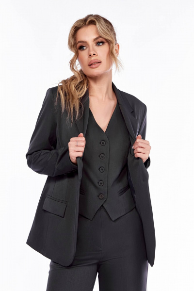 трьохпредметний костюм з жакетом, жилетом і брюками Ольга Стиль Л-304 графит - фото 6