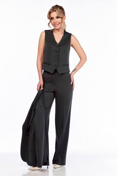 трьохпредметний костюм з жакетом, жилетом і брюками Ольга Стиль Л-304 графит - фото 3