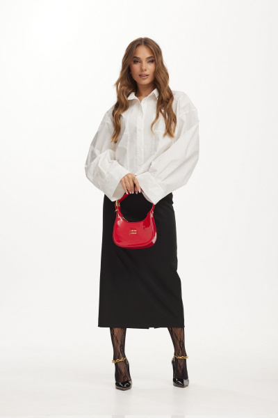 Белая укороченная блузка из хлопка со стразами Vesnaletto 3976-1 - фото 9