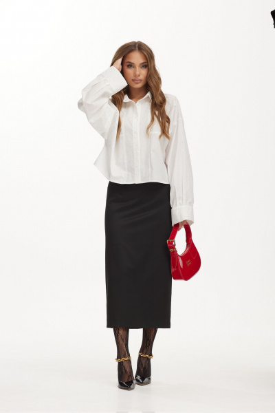 Белая укороченная блузка из хлопка со стразами Vesnaletto 3976-1 - фото 8