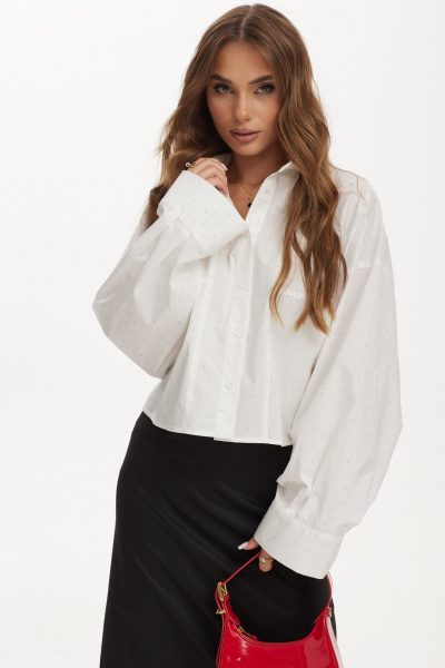 Белая укороченная блузка из хлопка со стразами Vesnaletto 3976-1 - фото 7