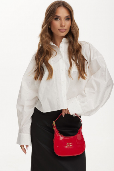 Белая укороченная блузка из хлопка со стразами Vesnaletto 3976-1 - фото 6