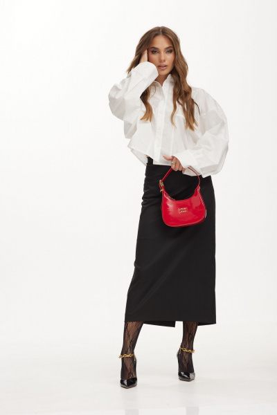 Белая укороченная блузка из хлопка со стразами Vesnaletto 3976-1 - фото 4