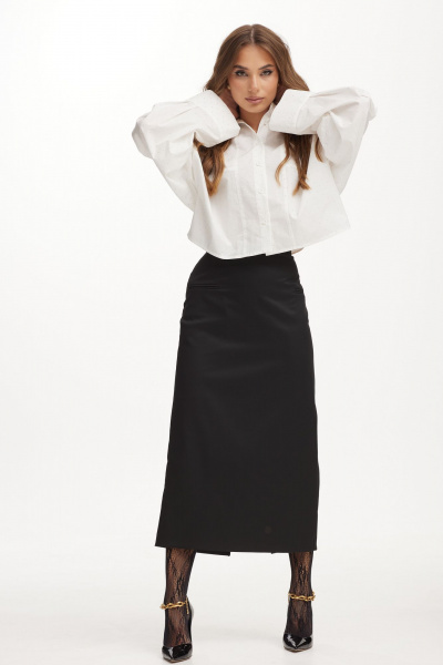 Белая укороченная блузка из хлопка со стразами Vesnaletto 3976-1 - фото 2