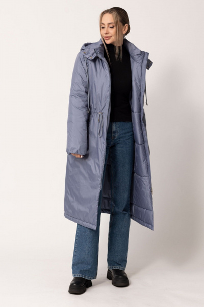 Демисезонное голубое пальто с капюшоном и поясом Golden Valley 7163 темно-голубой - фото 2