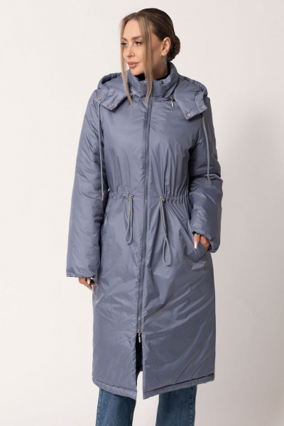 Демисезонное голубое пальто с капюшоном и поясом Golden Valley 7163 темно-голубой - фото 1
