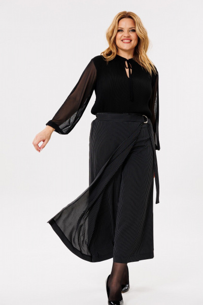 Кюлоты из текстиля, универсальные, с поясом и молнией Michel chic 827/1 полоска - фото 4