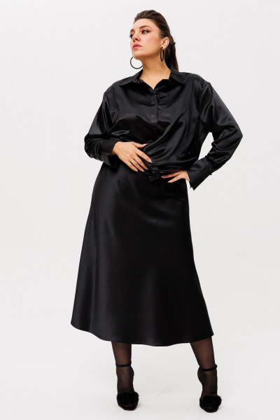 Юбка из атласа миди на косую с обтачкой и элегантным кроем Anelli 1291 черный_лебедь - фото 13