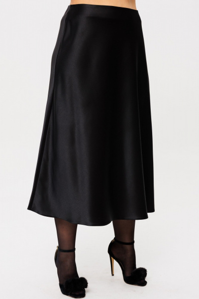 Юбка из атласа миди на косую с обтачкой и элегантным кроем Anelli 1291 черный_лебедь - фото 12