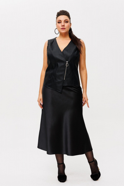 Юбка из атласа миди на косую с обтачкой и элегантным кроем Anelli 1291 черный_лебедь - фото 11