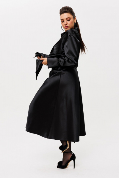 Юбка из атласа миди на косую с обтачкой и элегантным кроем Anelli 1291 черный_лебедь - фото 9