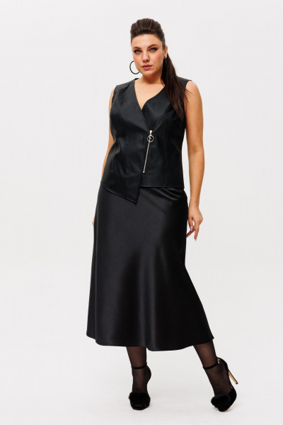 Юбка из атласа миди на косую с обтачкой и элегантным кроем Anelli 1291 черный_лебедь - фото 7