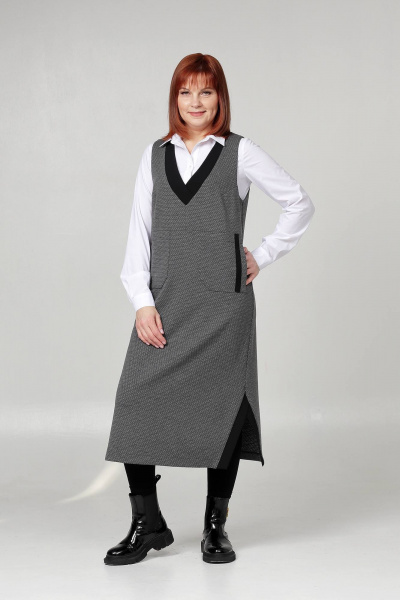 Сарафан трапеция из трикотажа с карманами и разрезами Соджи 603 - фото 2