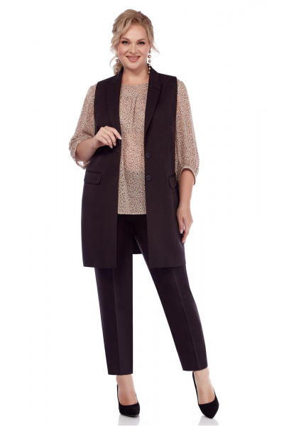 Деловой демисезонный костюм из вискозы с жилетом и зауженными брюками LaKona 1448 шоколад - фото 2