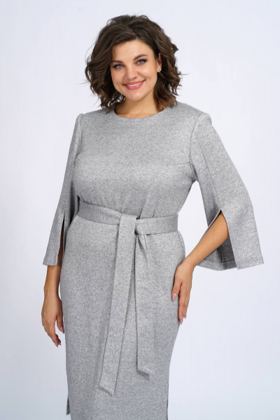 Платье трикотажное прилегающее с нагрудными вытачками и разрезом Пинск-Стиль 113 серый - фото 7
