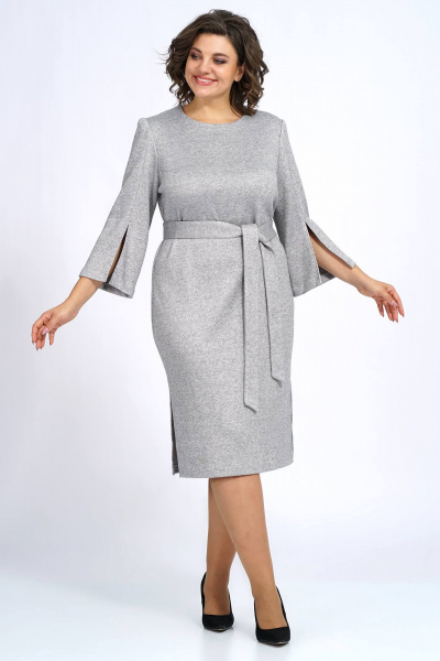 Платье трикотажное прилегающее с нагрудными вытачками и разрезом Пинск-Стиль 113 серый - фото 4