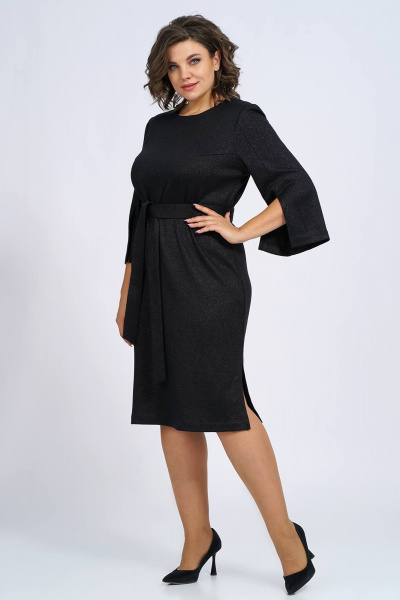 Платье трикотажное прилегающее с нагрудными вытачками и разрезом Пинск-Стиль 113 черный - фото 4