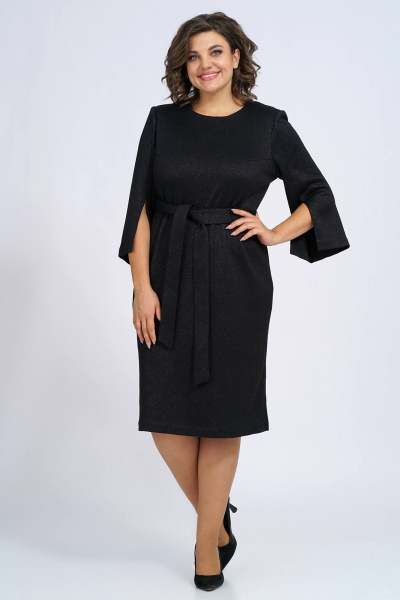 Платье трикотажное прилегающее с нагрудными вытачками и разрезом Пинск-Стиль 113 черный - фото 3