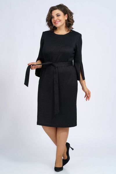 Платье трикотажное прилегающее с нагрудными вытачками и разрезом Пинск-Стиль 113 черный - фото 2