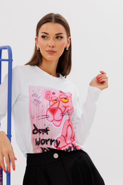 Белый лонгслив из хлопка с принтом, классическая модель Kivviwear 4061.61 - фото 8