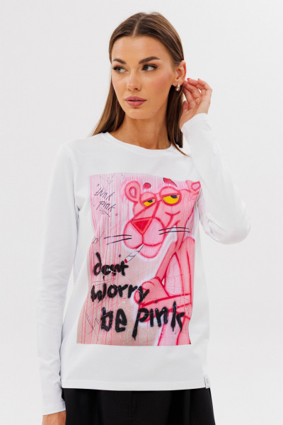Белый лонгслив из хлопка с принтом, классическая модель Kivviwear 4061.61 - фото 2